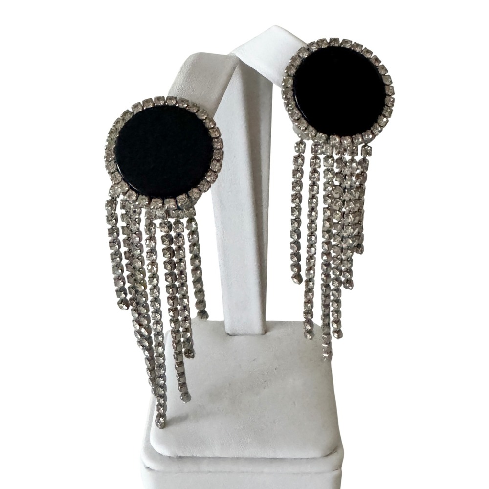 Vintage‎ Rhinestone Fringe Dangling Statement Earrings Showgirl Nicole Mintzes